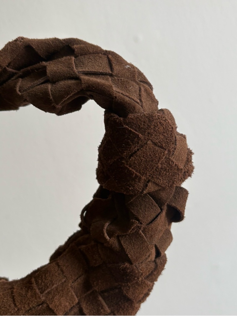 Nico & Olive Genuine Suede Leather Woven Brown Handbag Purse - Picture 6 of 10